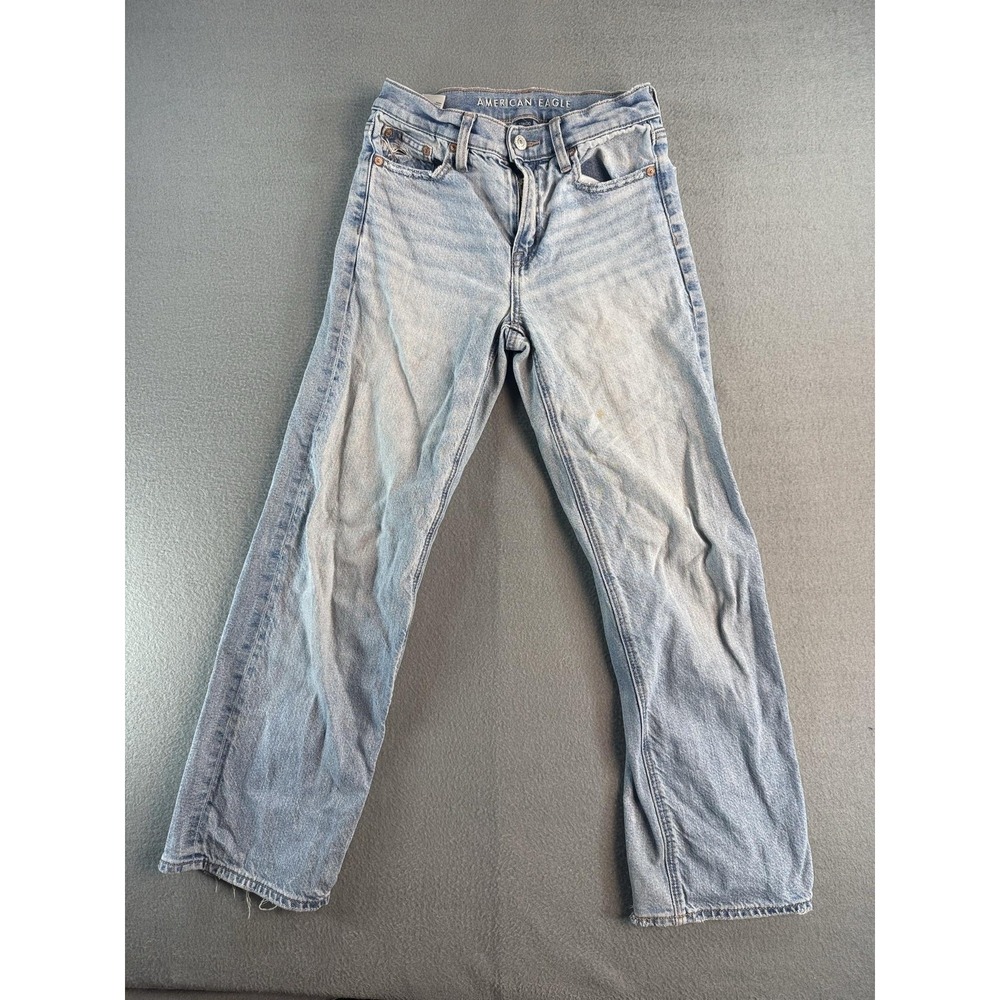 American Eagle Stovepipe Jeans Womens 000 Short Light Wash Blue Straight Denim
